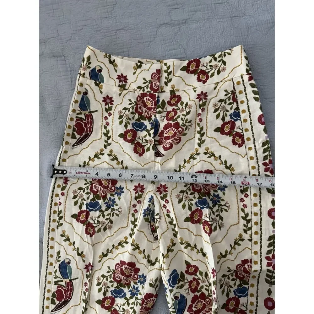 NWT Sezane x Farm Rio Tiago Crop Linen Cream Floral Pants Sz Fr 36 US 4